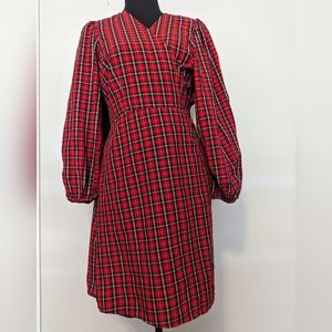 Old Navy Red Plaid Long Sleeve Wrap Around Tie Dress XL